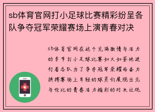sb体育官网打小足球比赛精彩纷呈各队争夺冠军荣耀赛场上演青春对决