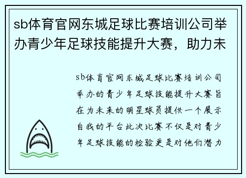 sb体育官网东城足球比赛培训公司举办青少年足球技能提升大赛，助力未来明星球员成长